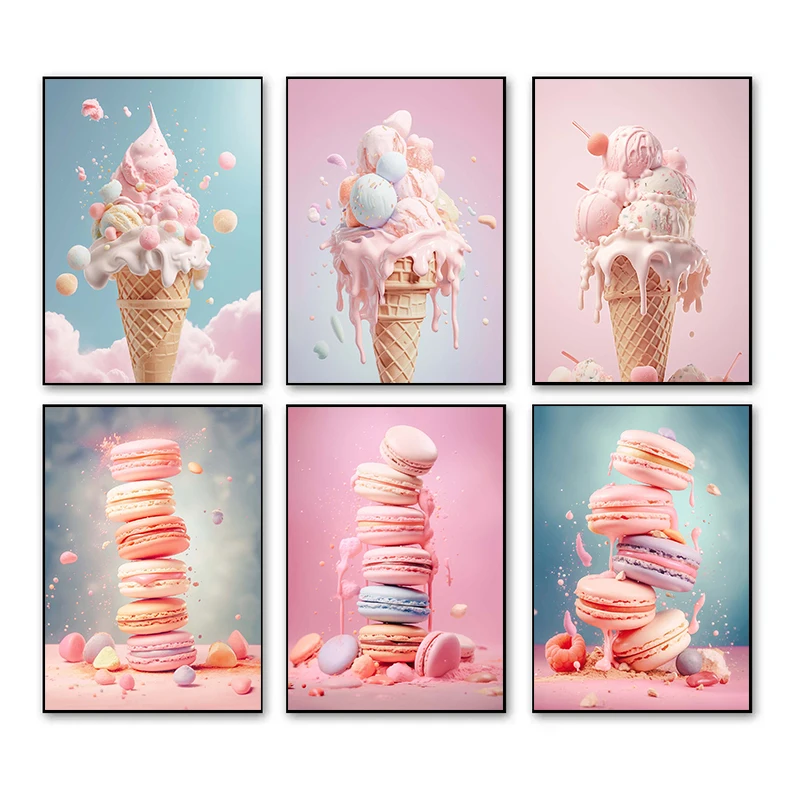 Photography Of Food - ملصقات وطباعات ماكارون وآيس كريم وردية